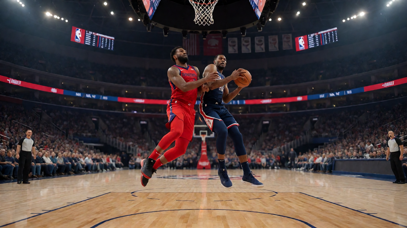 NBA季后赛专题，呈现篮球赛场激烈对抗画面
